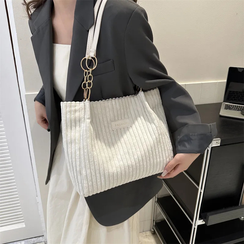 Corduroy Womens Shoulder Bag 2023 Fashion Korean Large Handbag Cotton Shopping 250401