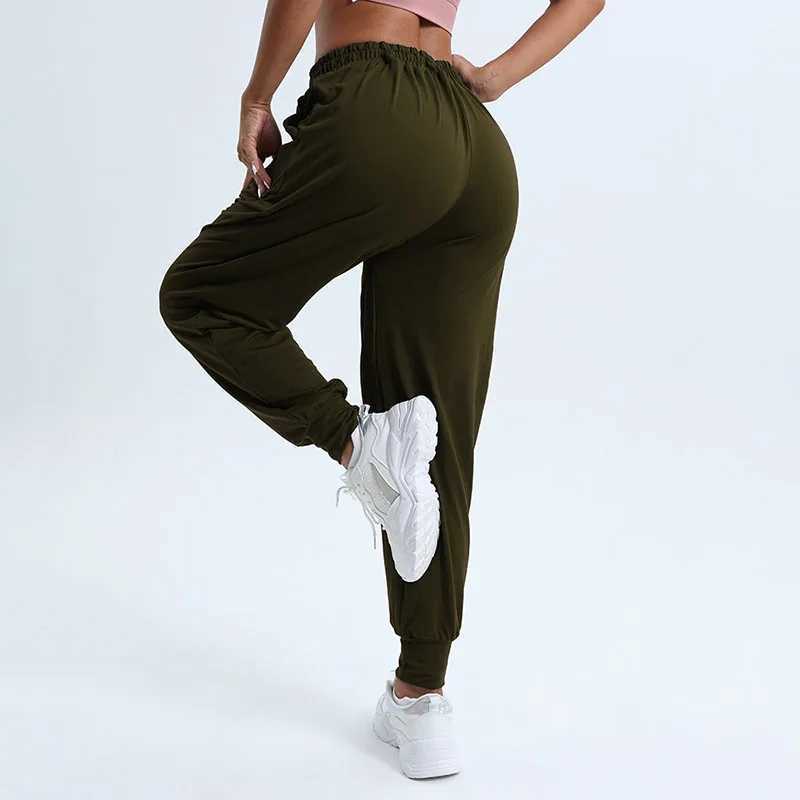 Womens casual running pants solid color high waisted drawstring running pants sports and fitness casual pants W250318