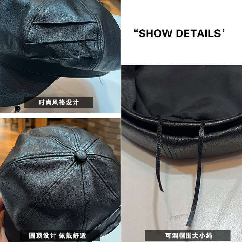 British leather pleated octagonal for women to show off their face temperament during spring and autumn outings, painter hat trend