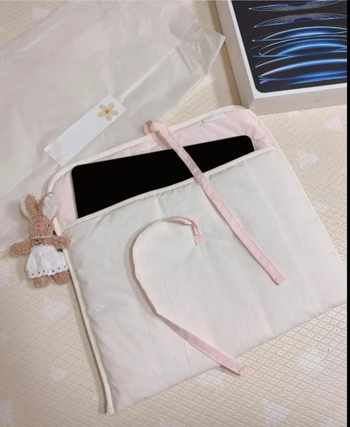 Korean Bow Knot Computer Bag Y2k Black Pink Bow Tablets Computer Storage Handbag Women Sweet Travel Cosmetic Storage Pouch 250327