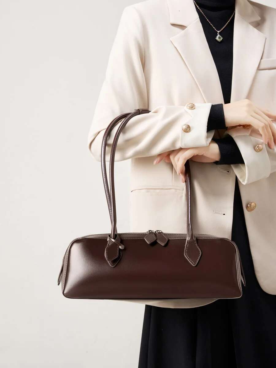 YANATARI Genuine Leather Woman 2025 Korean Vintage Long Shoulder Handbags Ladies Underarm Bag Shopping Bag