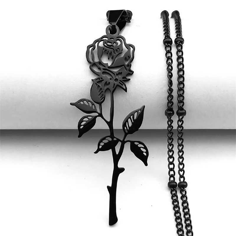 Hiphop Rose Pendant Necklace Mens Stainless Steel Silver Black Charm Chain Jewelry Gift W250318