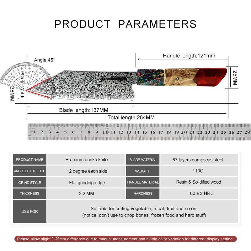 Grands 5.5 Inch Japanese Bunka Kitchen Knife 67 Layers Damascus Steel Chef Knives Fruit Meat Vegetables Cutter Cooking Tools