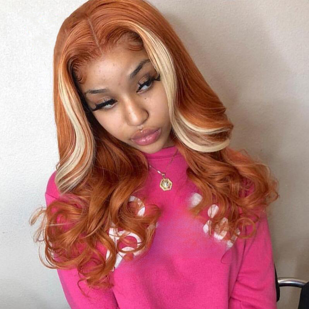 30 Inch Ginger Brazilian Wigs Highlight 613 Honey Blonde Body Wave HD Lace Frontal Transparent Lace Front Wig Synthetic Hair For Women