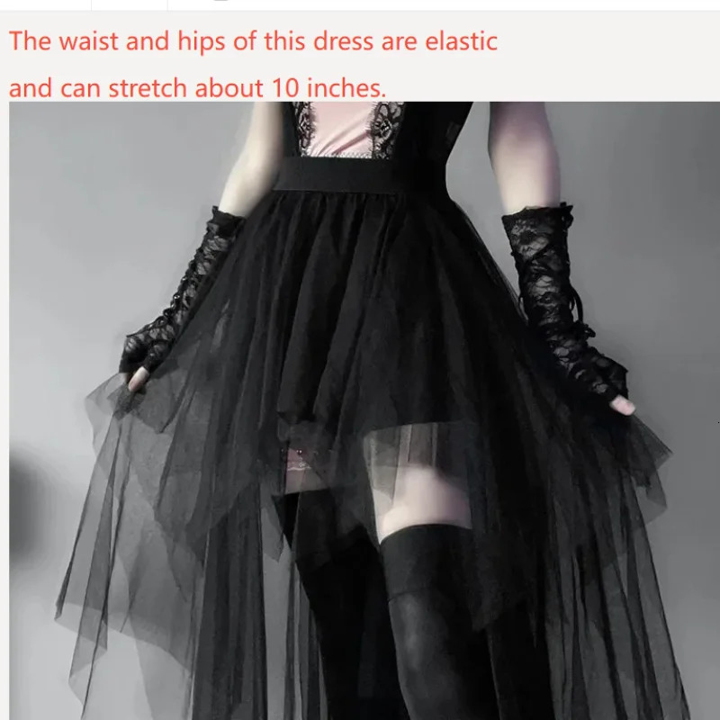 Sexy Net Yarn High-Waisted Irregular Skirt for Women Summer European and American Gothic Style Versatile Casual Skirts Punk 250318