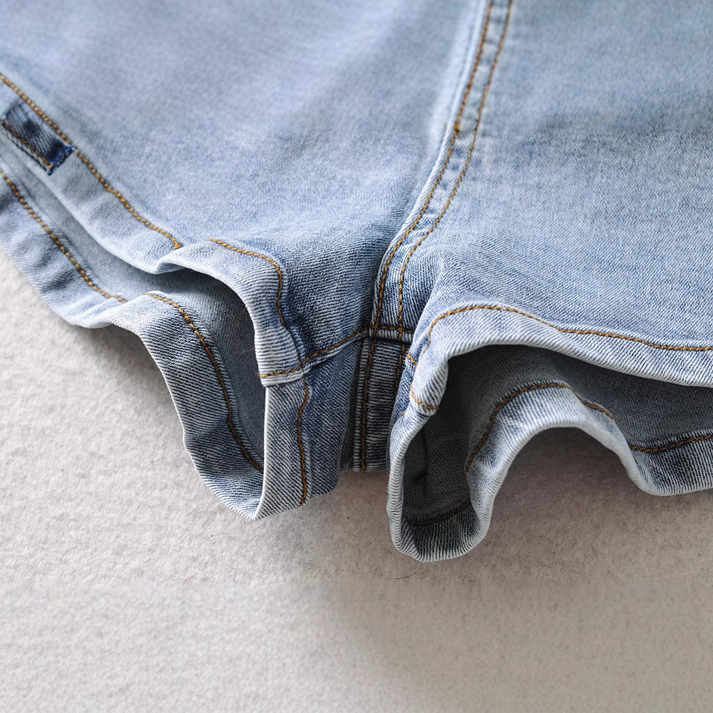 Washed Denim Shorts With Women's High Waisted Straps Double-sided Split Design For Spring Summer Lifting Buttocks And Three Part Hot Pants Fashio
