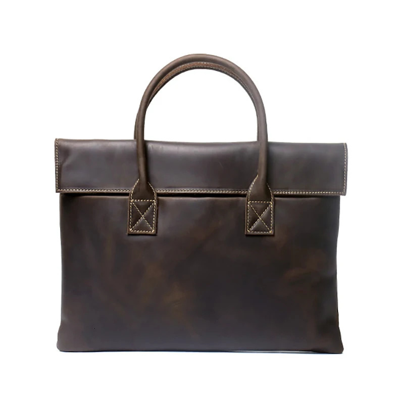 Mens Crazy Horse leather briefcase vintage executive laptop office handbag business clutch bag 250317