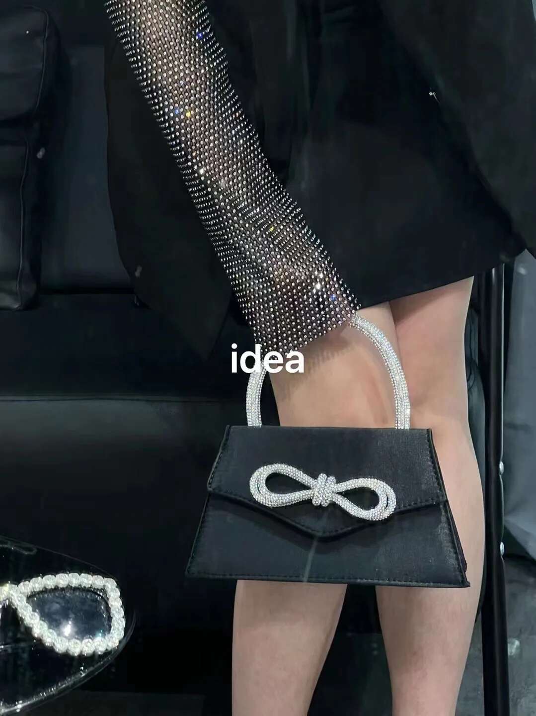 Satin Glitter Shiny Bow Knot Women Handbag Bg Rhies Dia Evening Wedding Party Clutch Purse Crossbody Bag