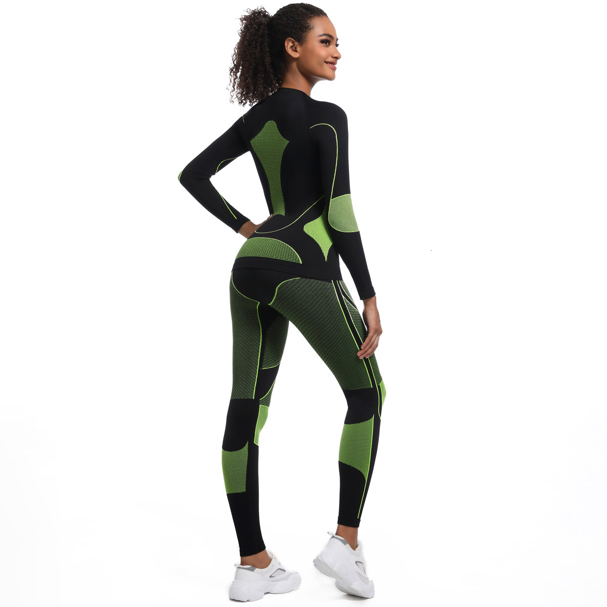 tracksuit New seamless tight fitting high elasticity long sleeved ski shapewear set, sports running cycling yoga suit for women leggings