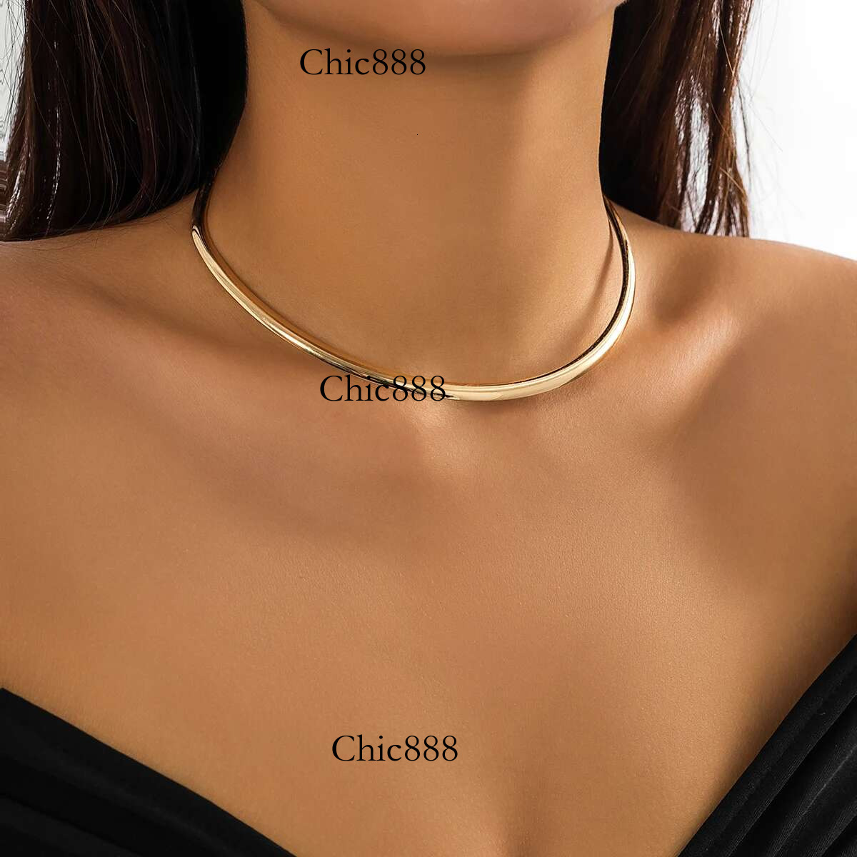 IngeSight.Z Punk Smooth Metal Round Torques Choker for Women Simple Gold Color Collar Necklace Party Jewelry Gift