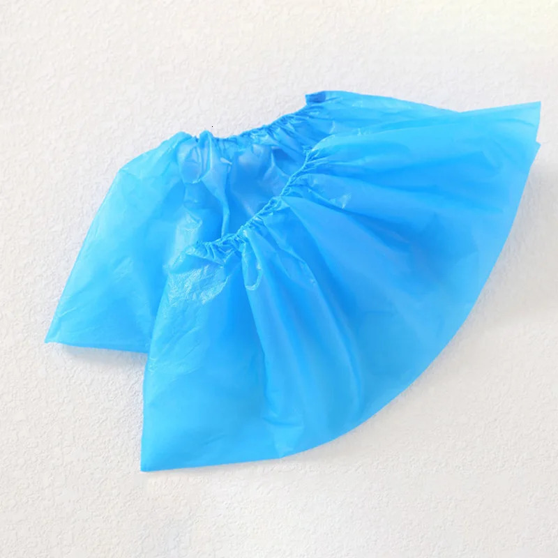 1 pack100 pieces of waterproof boot covers plastic disposable shoe rain dustproof blue 250318