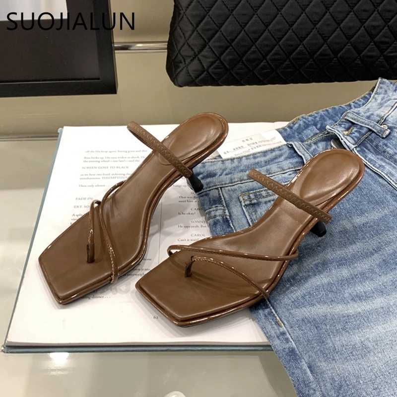 SUOJIALUN 2023 Summer Narrowband Text Skating Fi Square Toe Skating Womens Elegant Gladiator Sandals Thin High Heels Skating Y250317