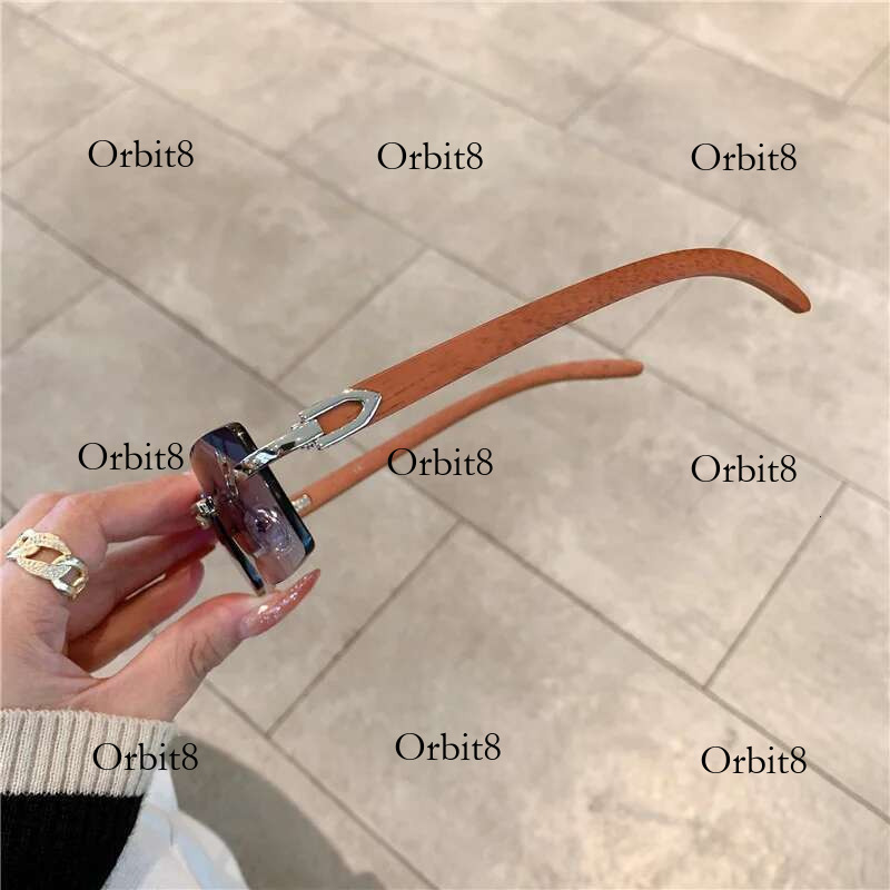 KAMMPT Rimless Sunglasses For Men Women Wooden Pattern Brand Retro Sun Glasses Fashion Shades UV400 Travel Outdoor