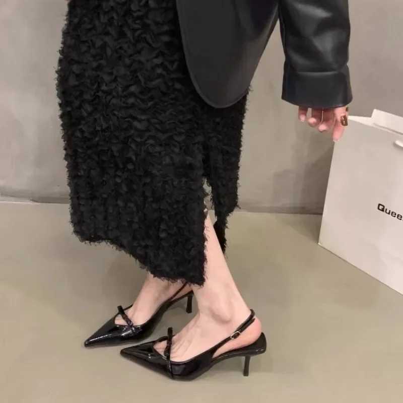 Bow High H Femininity Thin Heel Pointed Single Shoes 2024 Spring and Summer New Sandals Womens Shoes Y250317