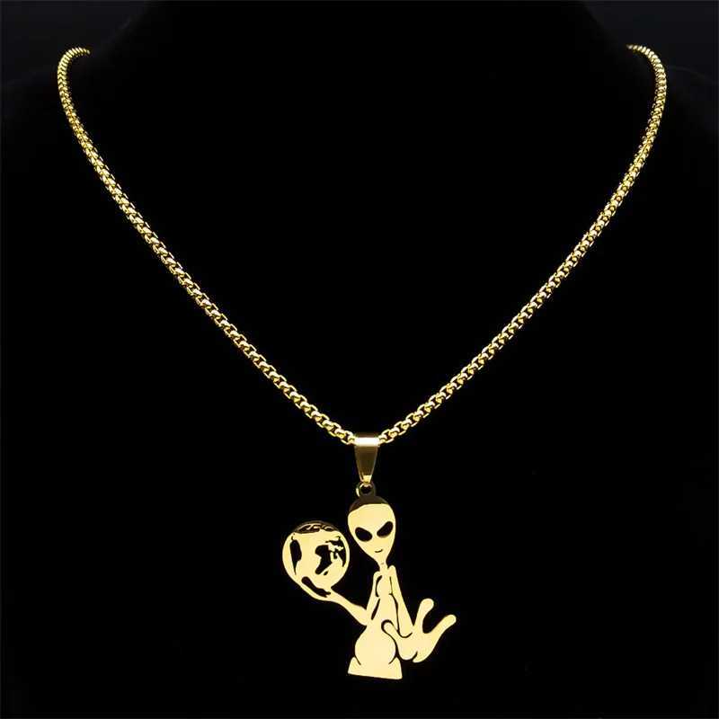 Y2K Alien Earth Pendant Necklace for Women/Men Stainless Steel Humanoid Chain Necklaces Fashion Jewelry necklaces for women W250318