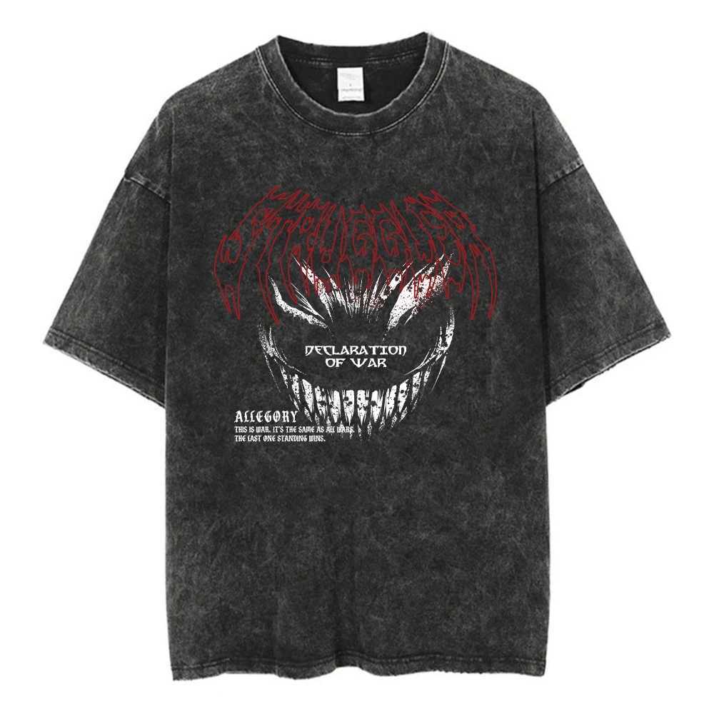 Berserk Guts acid T-shirt retro wash graphic T-shirt mens Harajuku cotton casual short sleeved T-shirt top unisexT250318