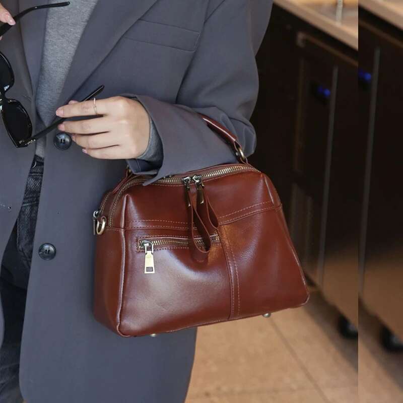 Toptrends Cowhide Genuine Leather Pillow Shoulder Bags For Women 2025 Designer Top Handle Work Crossbody Ladies Handbags