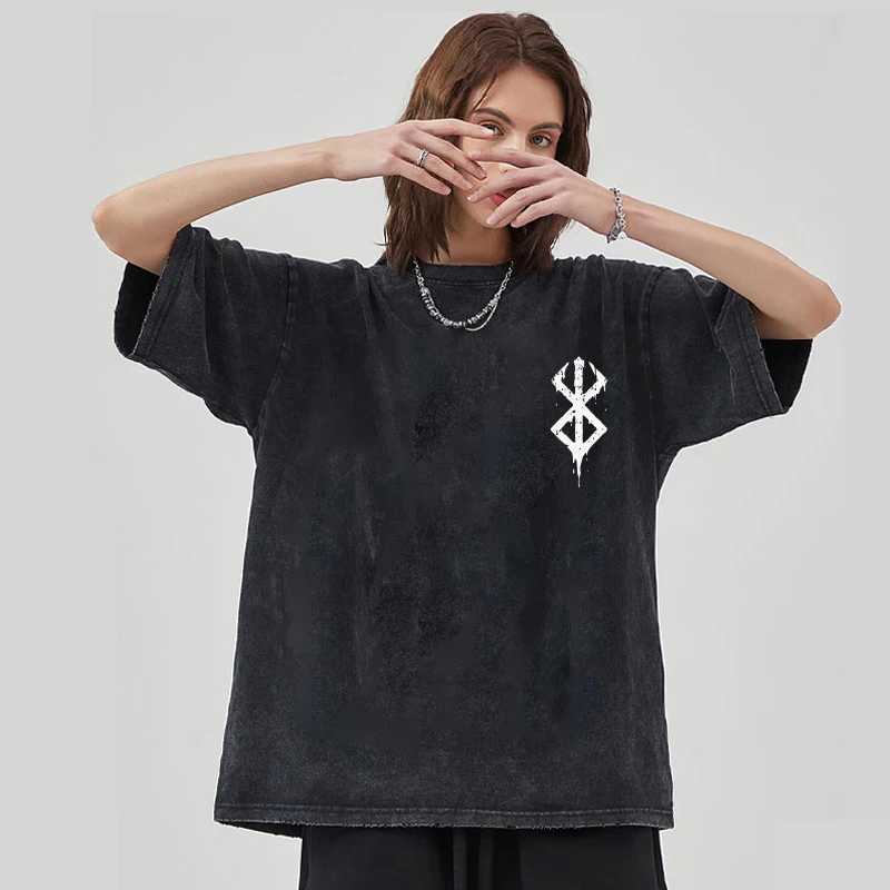 Anim Printed Washed Short Sleeves Retro Fashion Mens and Womens Short Sleeves Casual Sports Short SleevesT250318