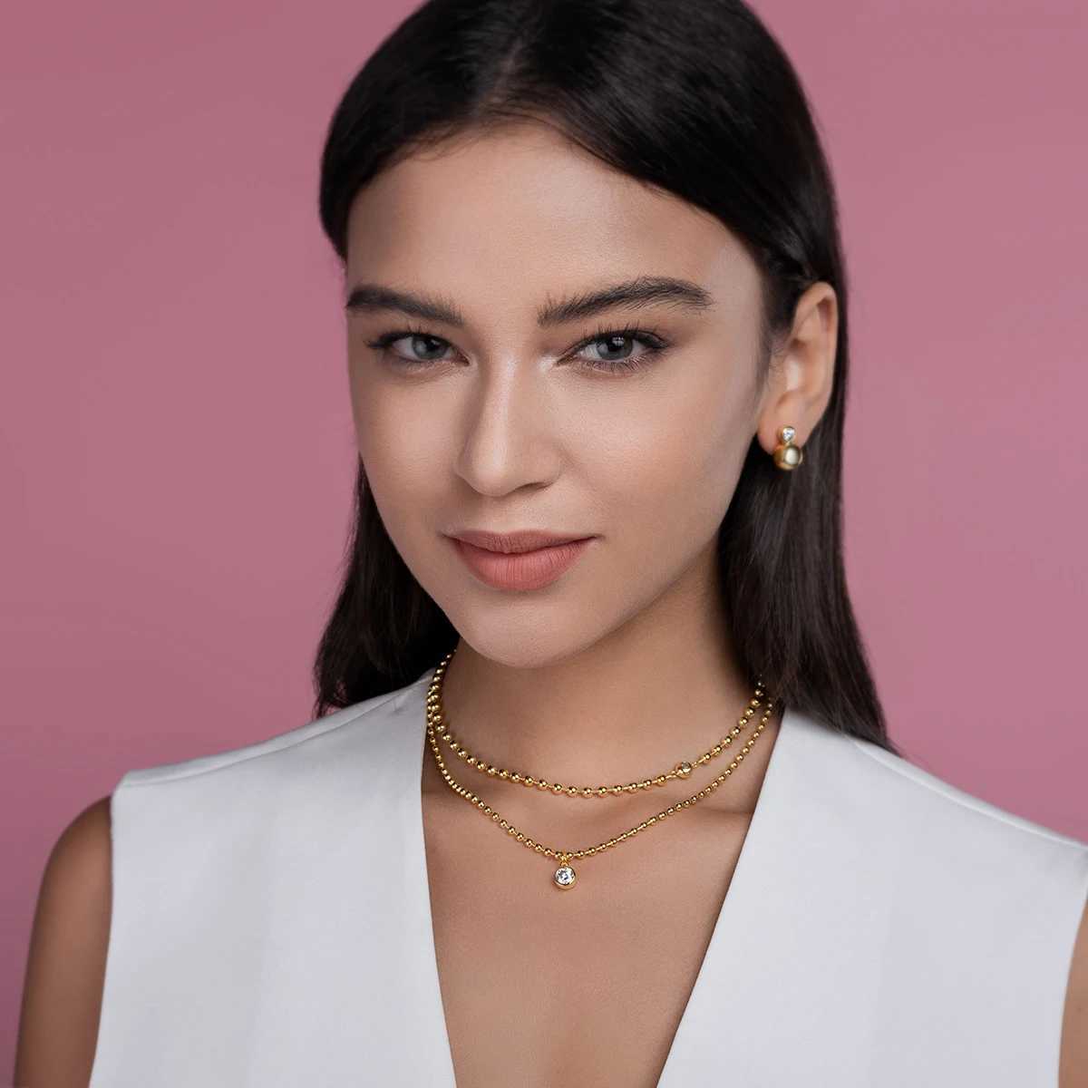 JIUZUAN S925 Silver Moissanite Layered Necklace Set D Color VVS1 Double Chains Sparkling Pendant Hypoallergenic Christmas Gift W250318