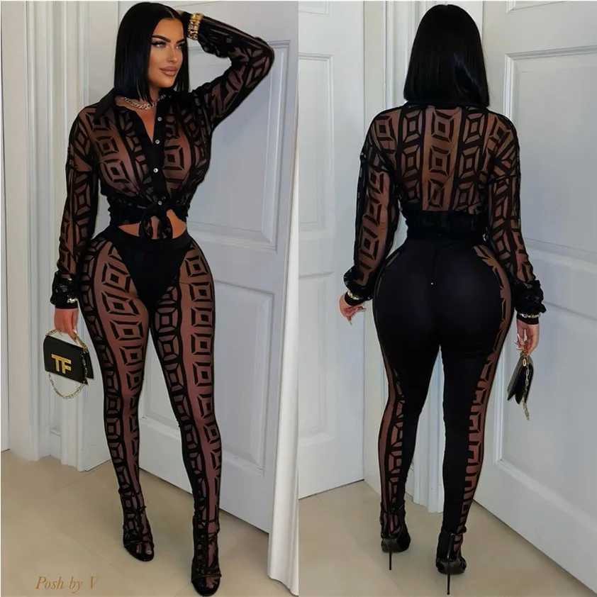 Aosen Womens Club Party Sexy Pajama Set Mesh Long Hollow Tight One Piece jumpsuit X250318