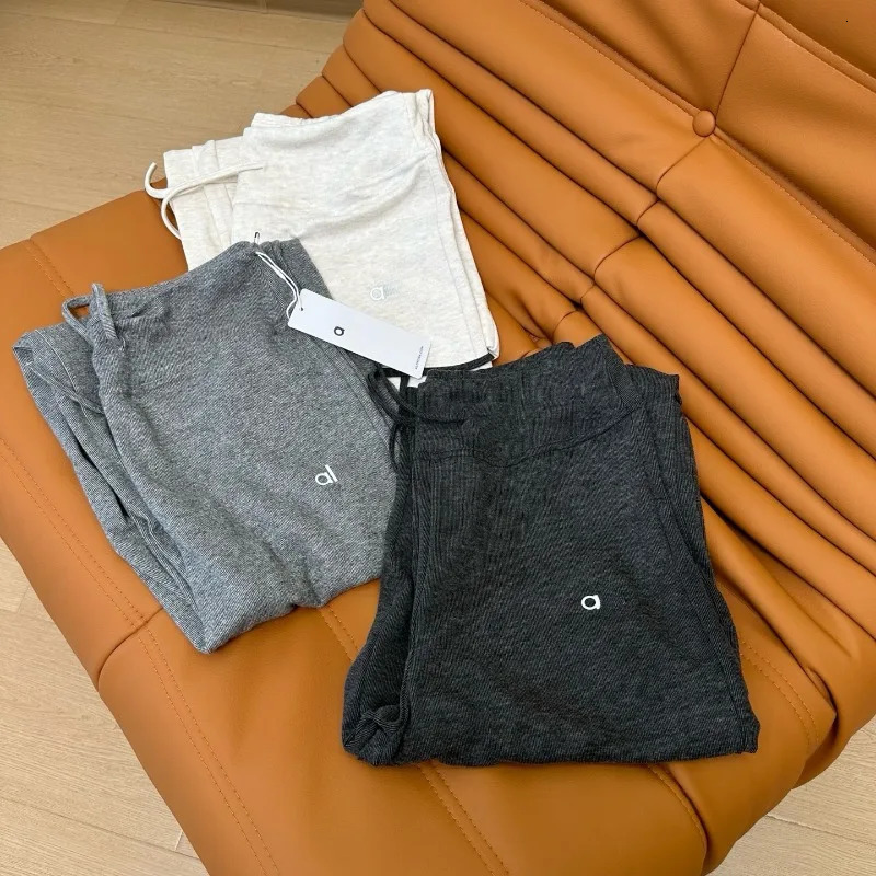 Fashion Loose Knitted Solid Wide Leg Pants Womens Floor Slimming Casual Trousers Simple Grey Black Drawstring Straight 250317