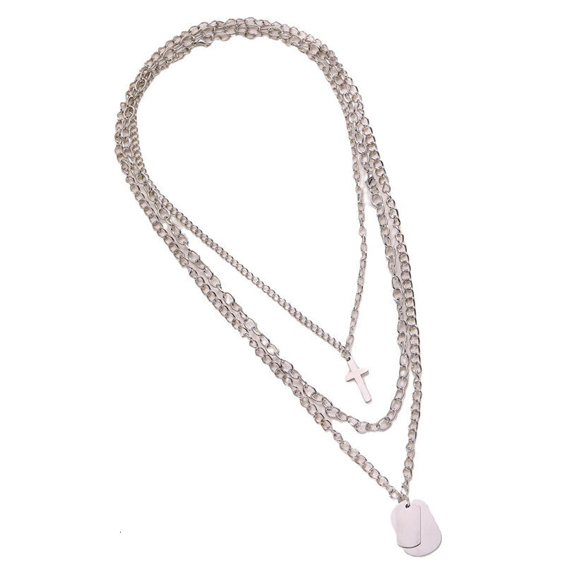 Cross Size Military Pendant Three Layer Necklace Men And Women Instagram Hip Hop Multi-layer Jewelry