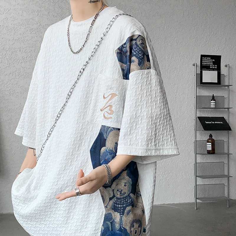 Patchwork Contrast Color Mens Summer Fashion Top T-shirt Unisex Harajuku Mens Half Sleeve T-shirtT250318