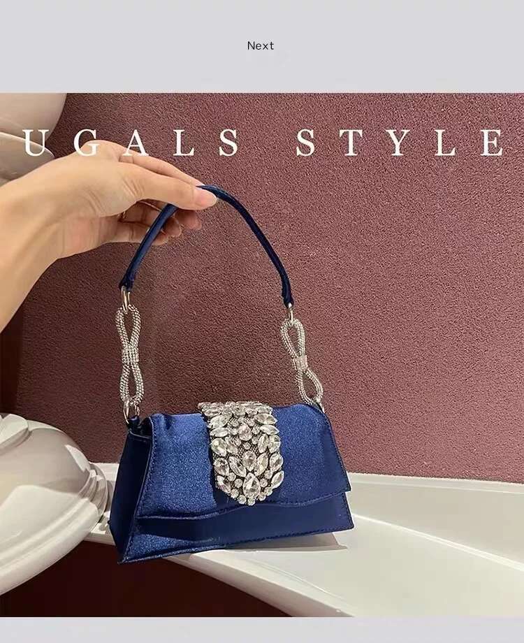 Satin Square Women's Handbag Crystal Shiny Dias Evening Wedding Party Clutch Purse Shoulder Messenger Bag