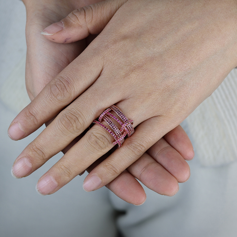 New Design Hot sales Multi Stacking Band Ring Pave silver pink gold color Cubic Zirconia For Women Finger Ring Jewelry wedding party ring