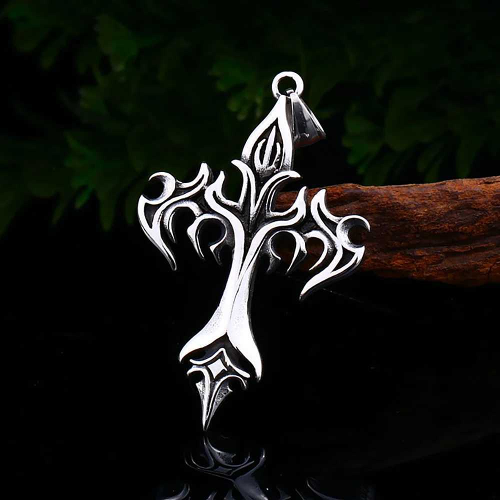 Retro 316L Stainless Steel Flame Cross Pendant Necklace Hip Hop Fashion Casting Mens Necklace Party Jewelry Gift Direct Shipping W250318