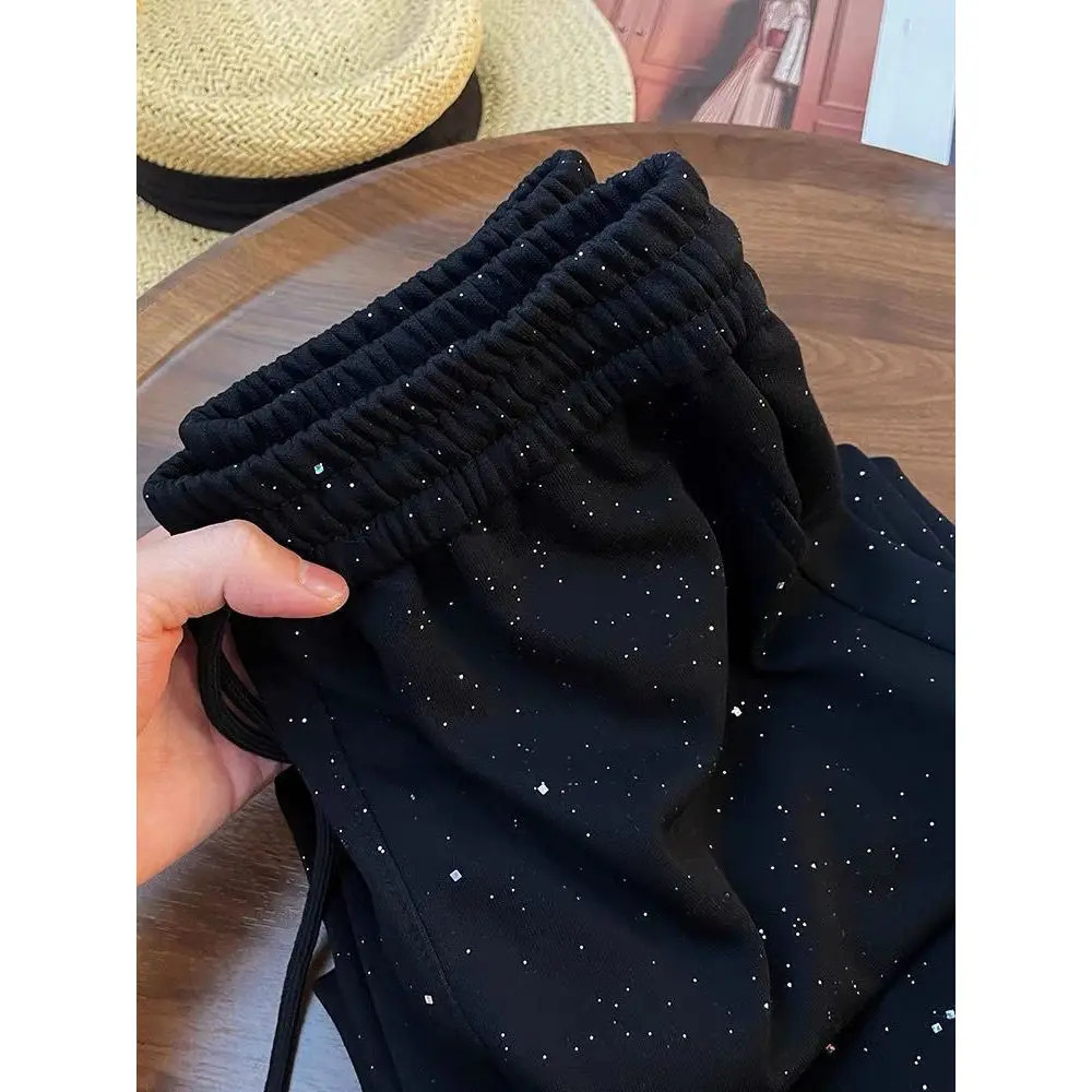 Fashionable and shiny all-star wide pants suitable for women high waisted straight leg casual sportswear Z260314