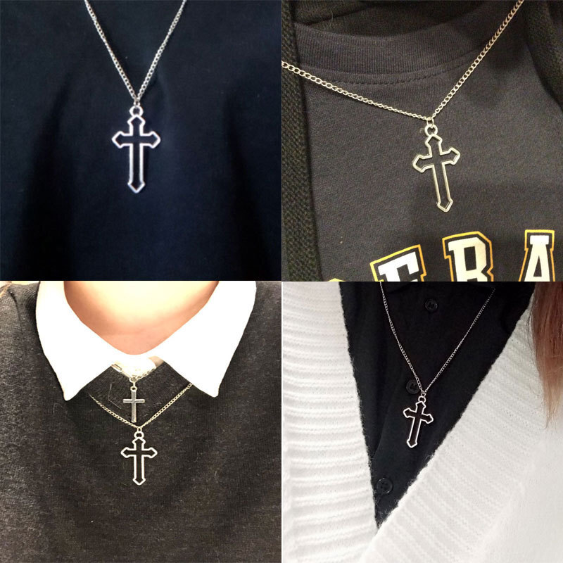 Korean Ins Hollow Cross Pendant Necklace Female Dark Gothic Cold Wind Sweater Chain Jewelry