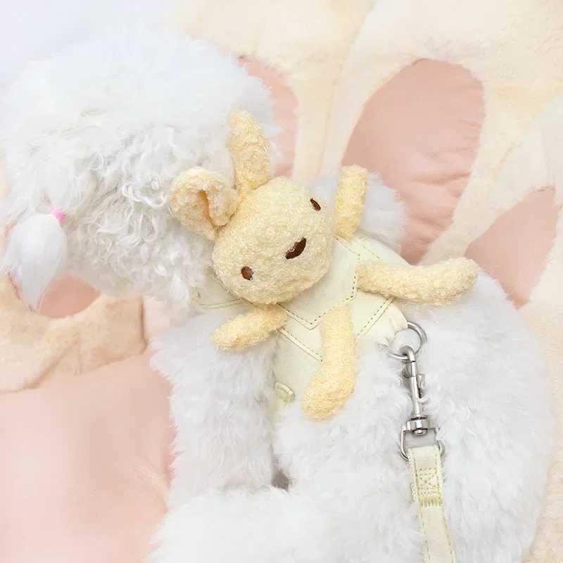 Cute plush rabbit chest vest dog leash dog walking leash dog leash puppy cat supplies dog collarT250318