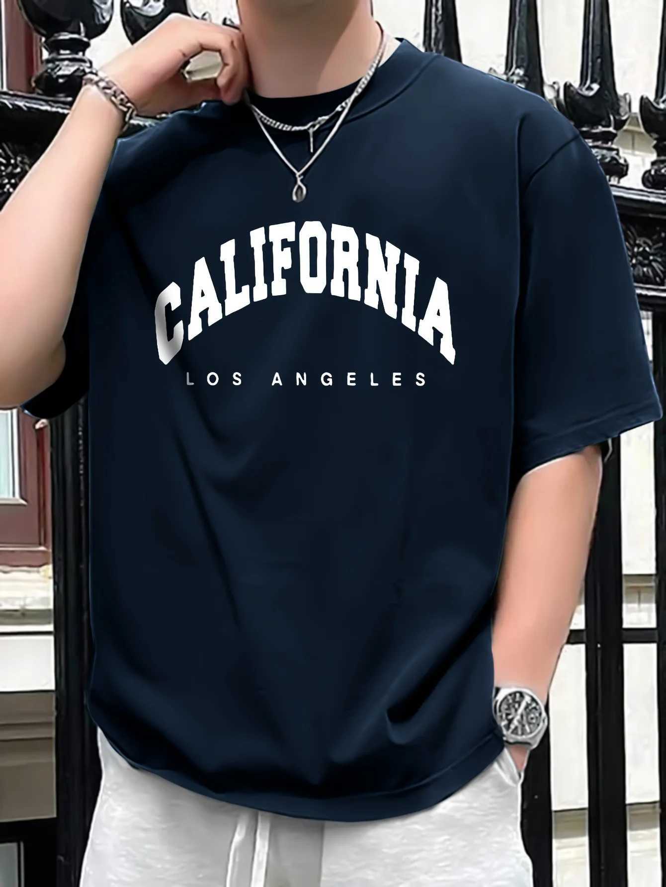 Summer Mens 100% Cotton Casual Loose Set with California Printed Sports Comfort Round Neck Short Sleeve T-shirt TopT250318
