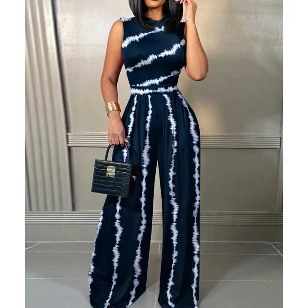 Elegant womens wide leg long Juumpsuit 2024 spring/summer fashion print sleeveless casual holiday bodysuit Trouser X250318