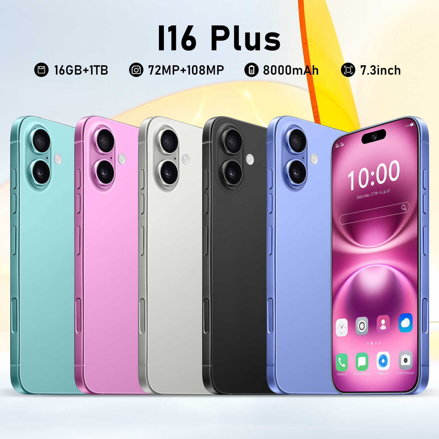 Smartphone Phones New I16 Plus phone 3+64GB true 4G full network button camera Android 10 selling z250319