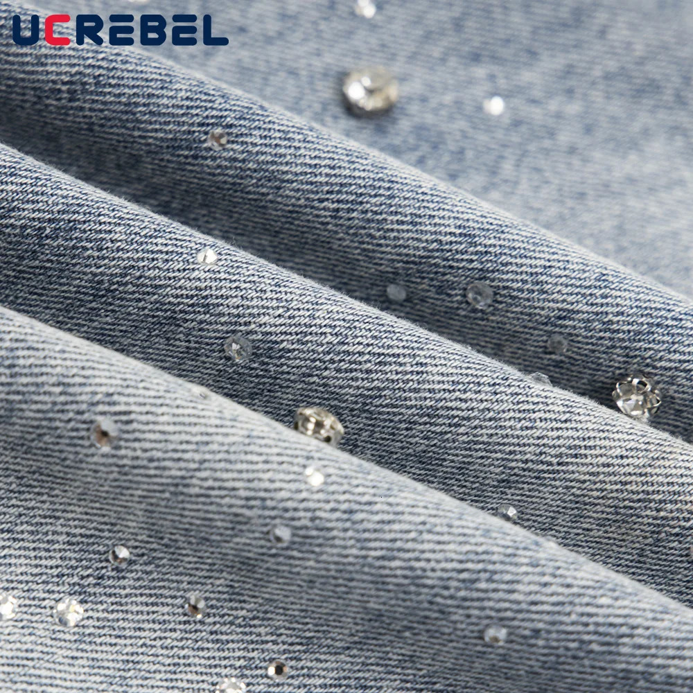 Rhinestone Washed Distressed Jeans Mens High Street Loose Straight Wide Leg Pocket Denim Pants Men Trousers 250318