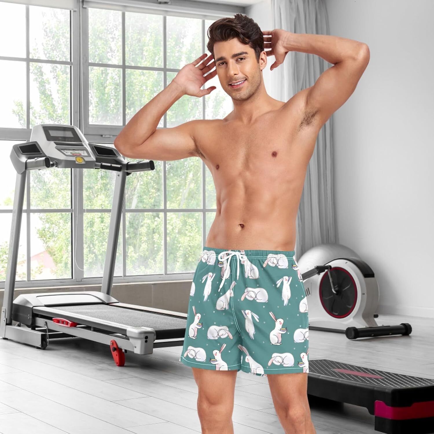 Men's Athletic Shorts Cute Rabbits Easter Bunny Star 2 in 1 Quick Dry Workout Gym Running
