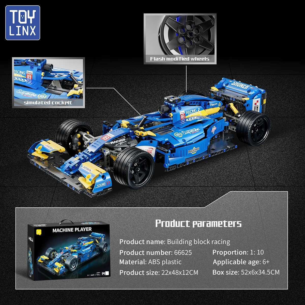 ToylinX F1 RC Race Cars 1161PCS Building Sets MOC Remote Control Building Blocks Collectible Model Car Suitable for Festive Gift W250318