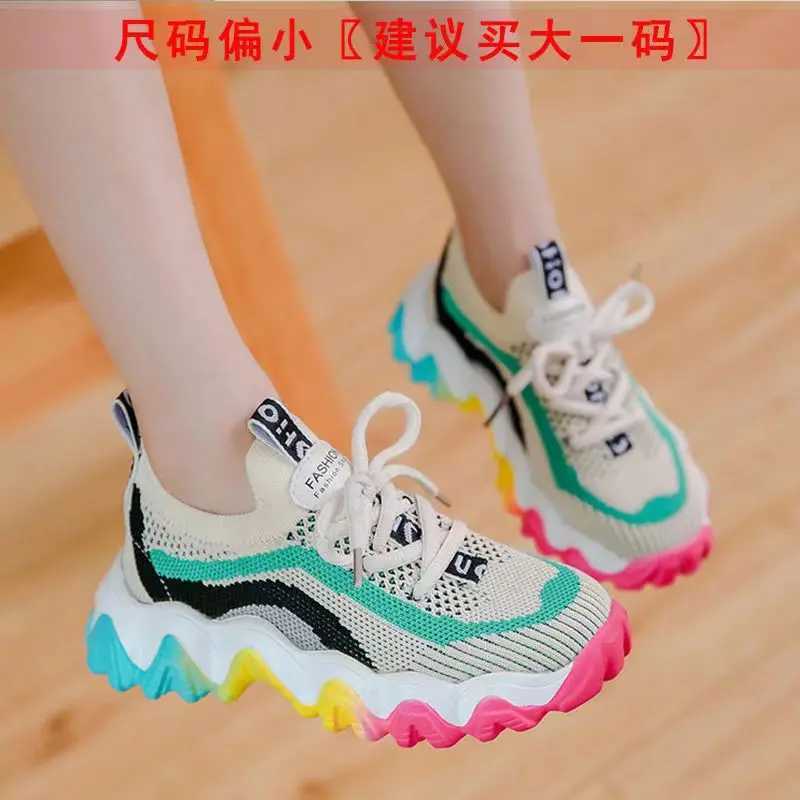 2022 Fashion Childrens Sports Superlight Shoes Knitted Mesh Sports Shoes for Girls Spring Autumn Casual Breathable Childrens Soft Running ShoesXJ25031
