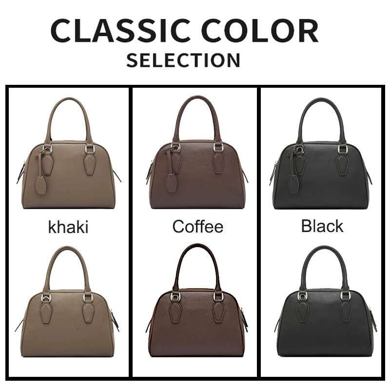New Genuine Leather Women Minimalist Boston Bowg Bag For Ladies Large Capacity Shoulder Messenger Cowhide Crossbody Handbag