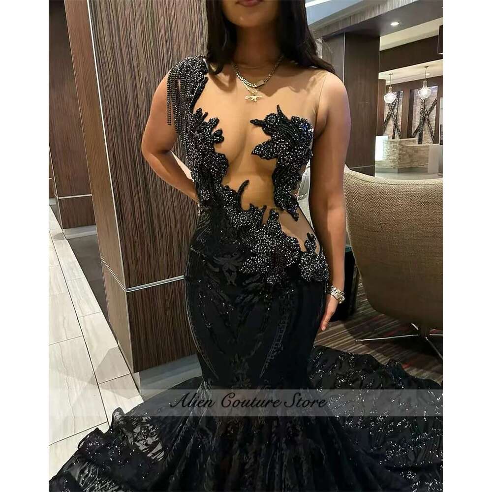 Long Prom Dress For Black Girls Dias Crystals Birthday Gown Tassels Sequins Party Robe Customized Dr0318