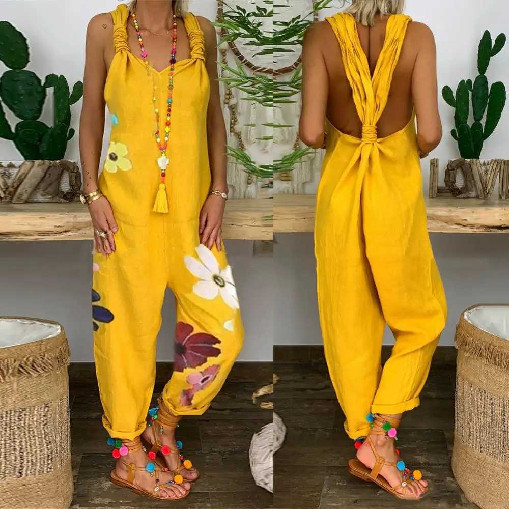Summer womens strapless bib full back floral print loose jumpsuit fashionable casual womens clothing X250318