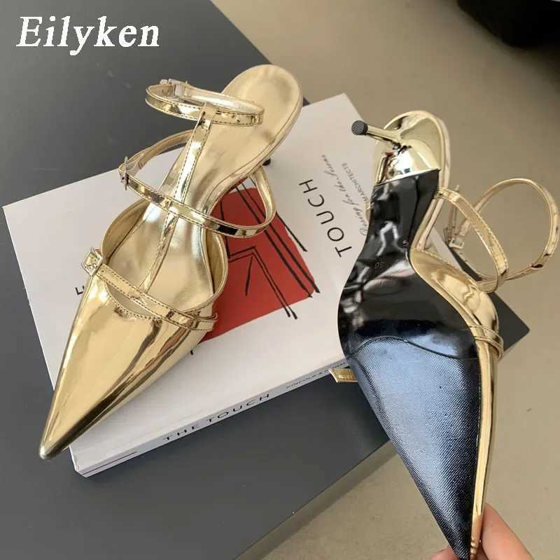 Eilyken New Fi Pointed Toe Wen Pump Patent Leather Low H Shoes Designer Buckle Fem Sandals Y250317