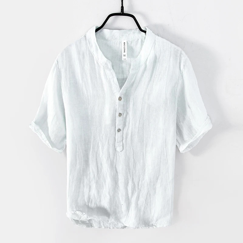 Vintage Linen T-Shirt for Men Pullover Casual V-Neck Short Sleeve Thin Breathable Tees Male Fashion Summer T Shirt 250317