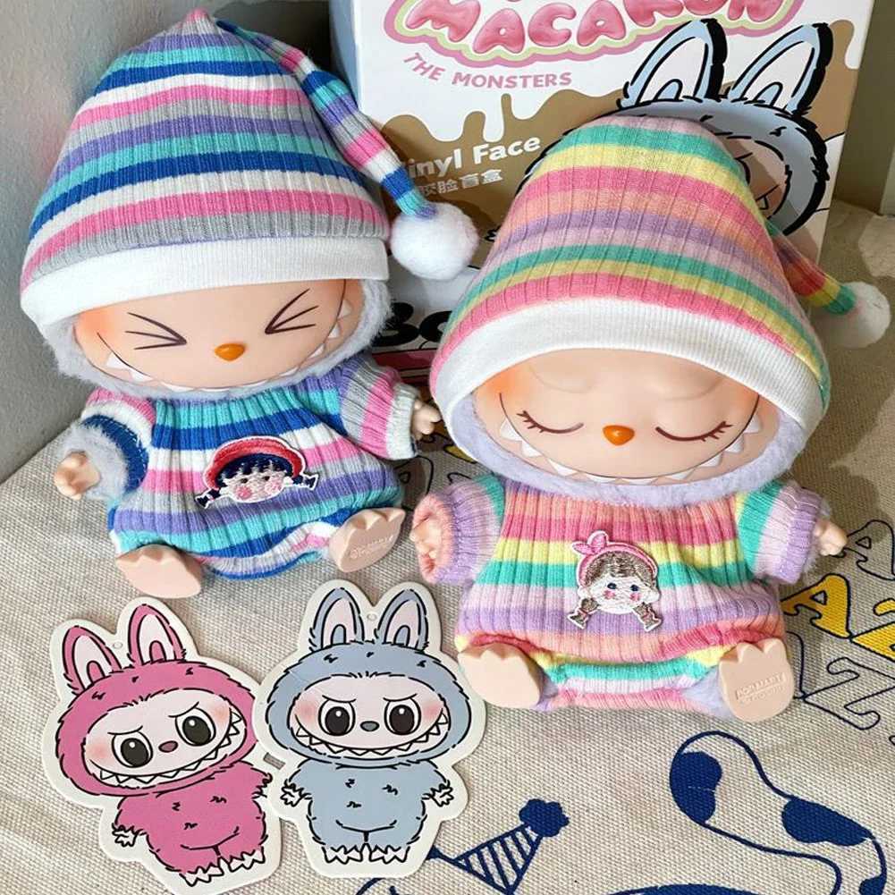 17cm Labubu doll clothing mini plush doll clothing monster clothing accessories winter jumpsuit rainbow pajamas X250318