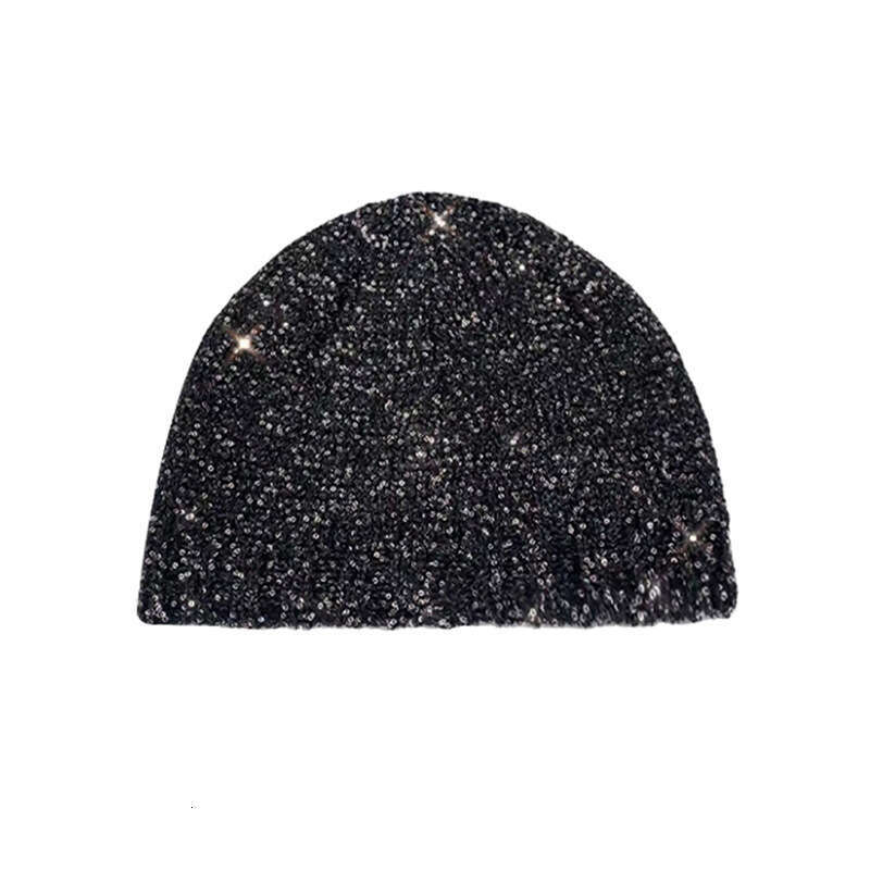 Zhao Lusi's same dark bow sequin knitted cold Korean version early autumn small fragrance style spicy girl headband hat