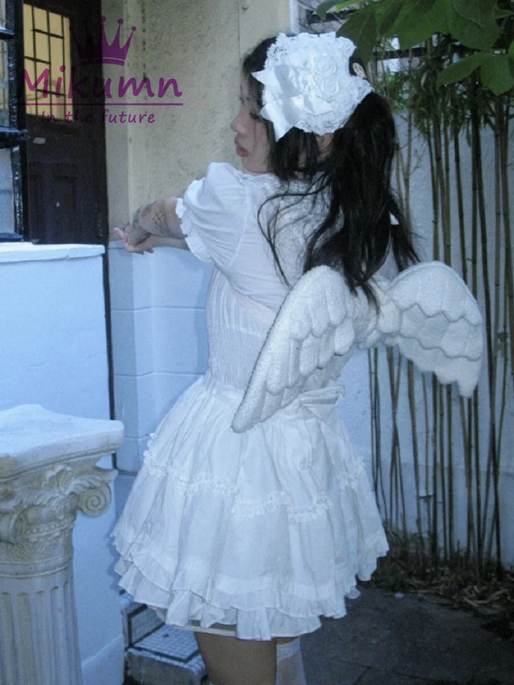 Mikumn White Angel Wings Plush Backpack Japanese Y2k Kawaii Cute Lolita JK Uniform Cosplay Bag For Party Birthday Gift School 250318