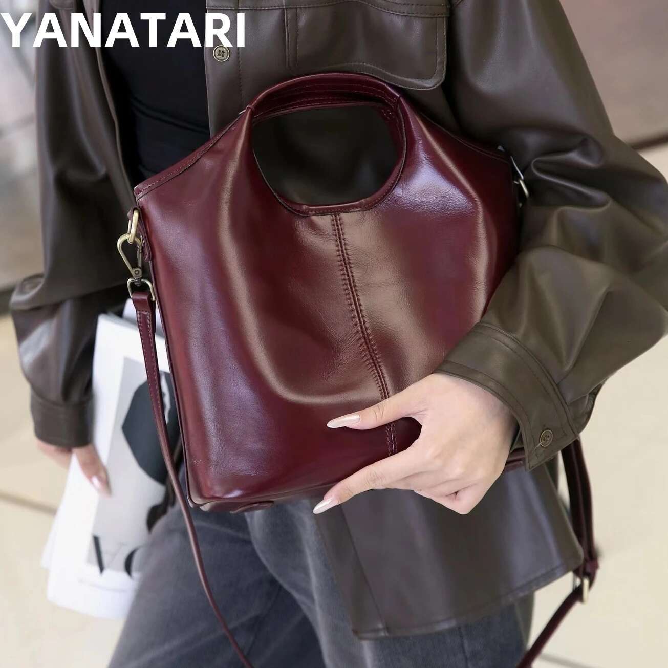 YANATARI Genuine leather woman shoulder Handbags ladies crossbody bags designer minimalism tote bag Bucket Bag