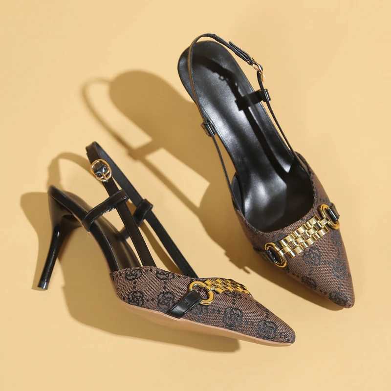 Wens Point Metal Chain Decorative Buckle Height H Fixed Luxury Durable N-Slip Wens Shoes 34-42 Stiletto High Heels Y250317